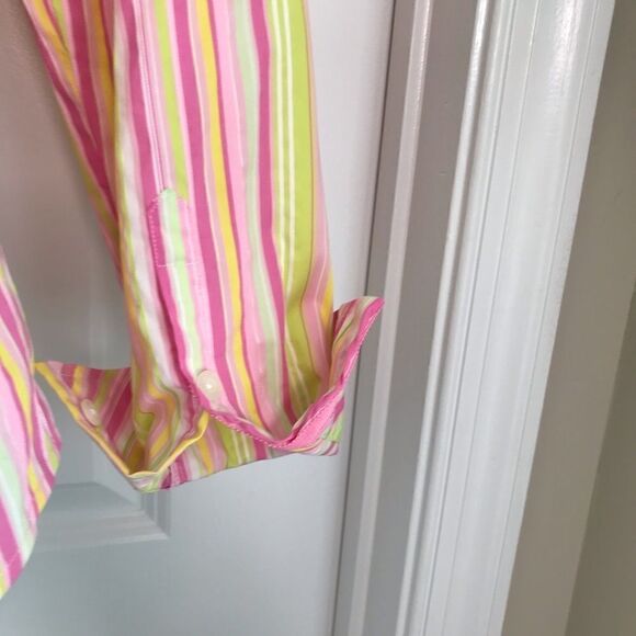 Lilly Pulitzer Striped Button Down Cuffed Shirt Size 6 Hot Pink Green Vintage - Picture 5 of 17